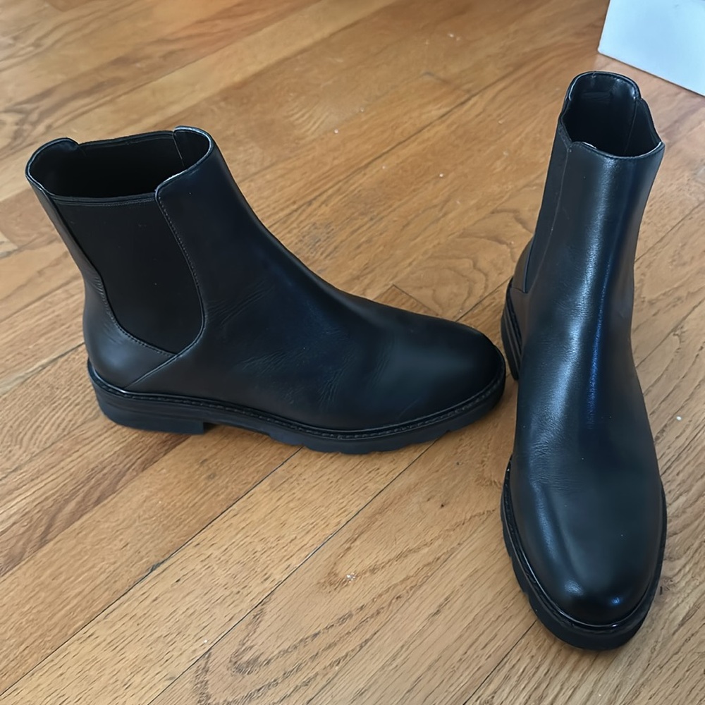 Stuart Weitzman black leather moto boots